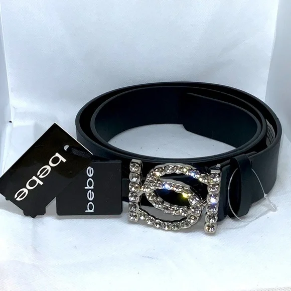 bebe | Accessories | Bebe Womens Black Belt With Silver Bb  display picture 1
